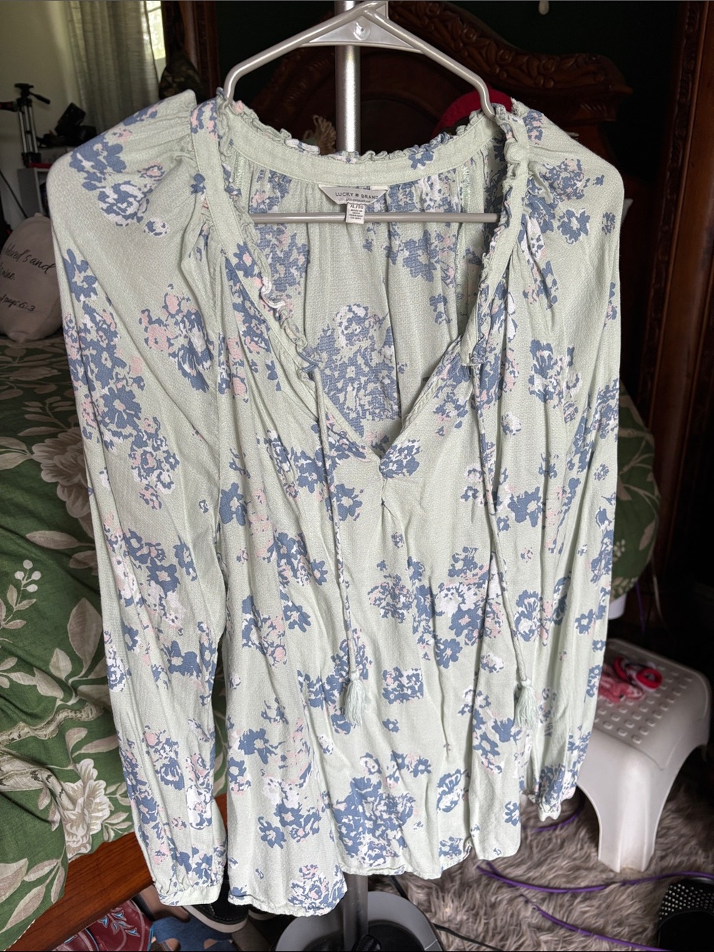 Lucky Brand Light Sage Floral Peasant Blouse